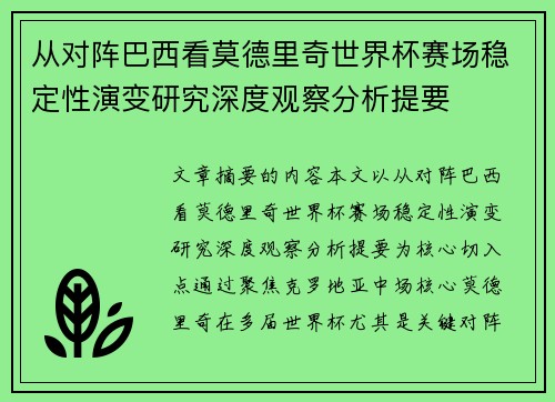 从对阵巴西看莫德里奇世界杯赛场稳定性演变研究深度观察分析提要